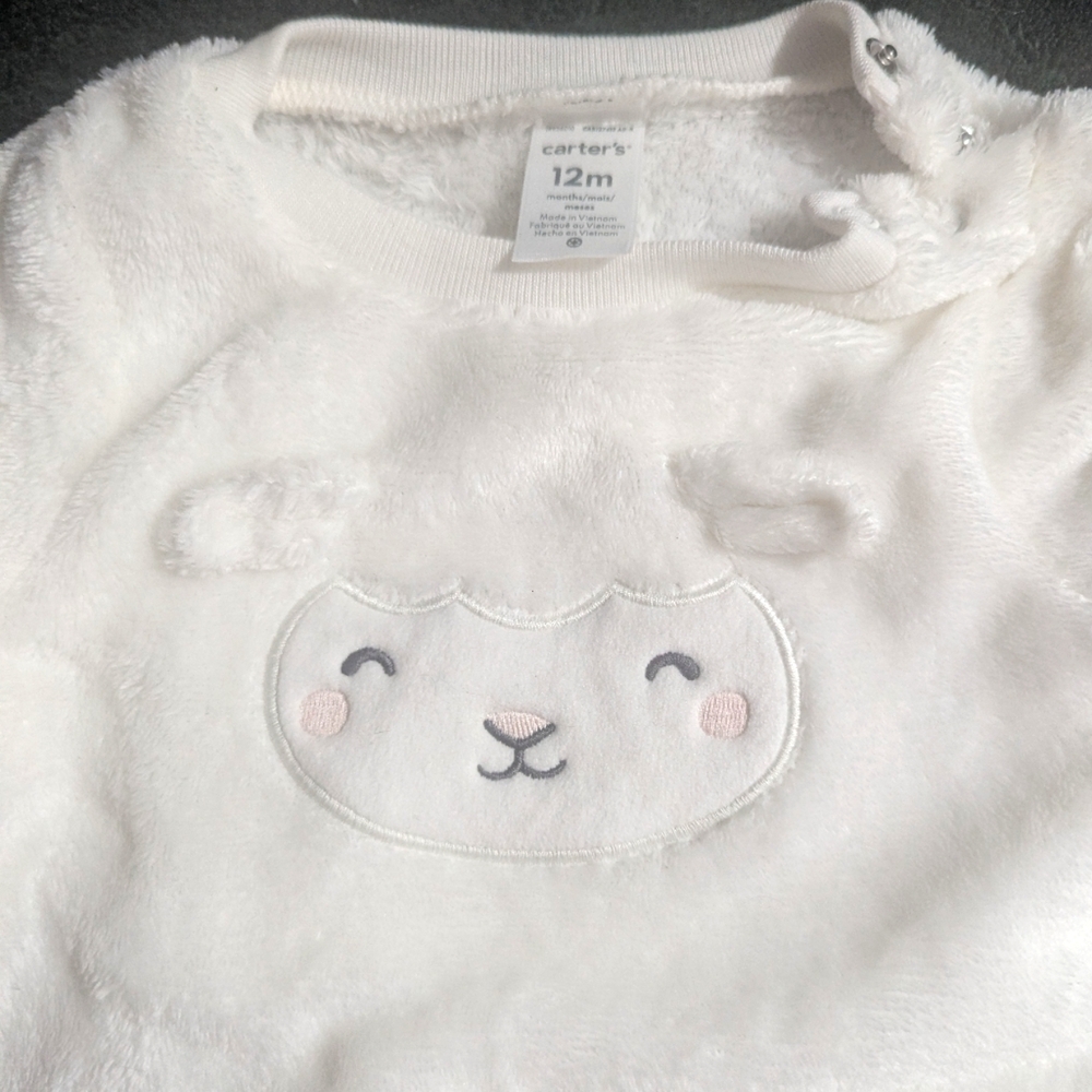 Carter's white 12 months onesie lamb face